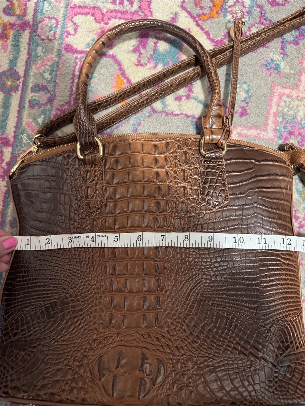 Source Unknown Brown Croc-Embossed Leather Shoulder Bag - Picture 8 of 9